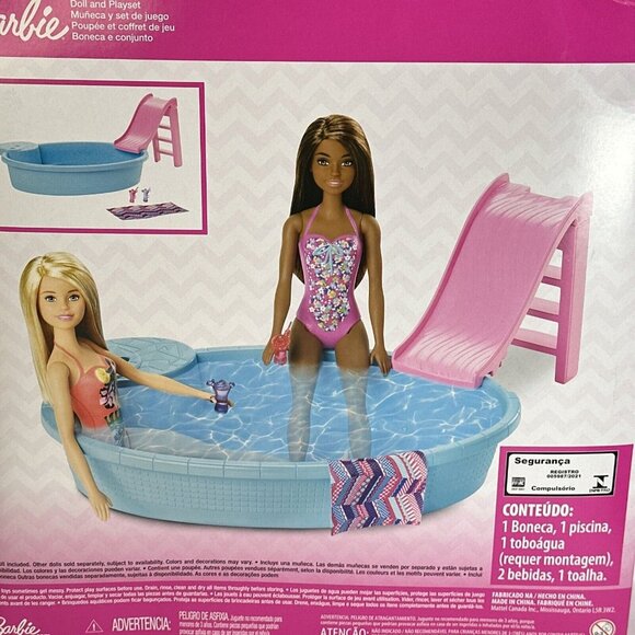 Barbie Pool Set  New In Box  Barbie With Pool Slide Towel And Two Glasses - Picture 7 of 7